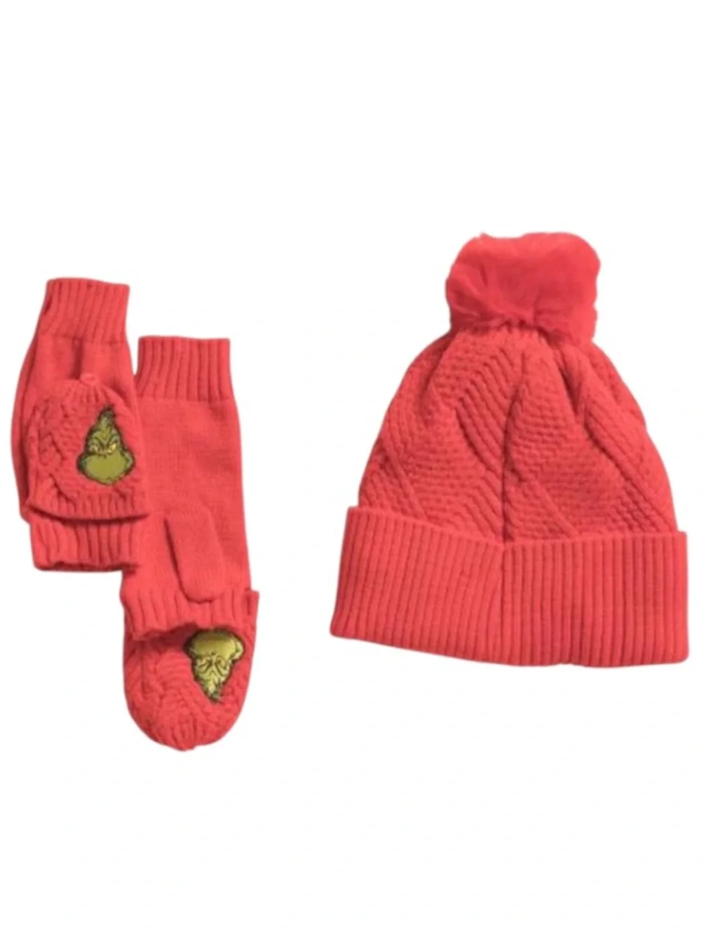 The Grinch Beanie with Faux Fur Pom and Embroidered Gloves Boxed Set (NWT)